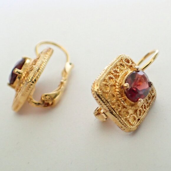 Genuine Faceted Garnet Drop Earrings - Picture 2 of 7